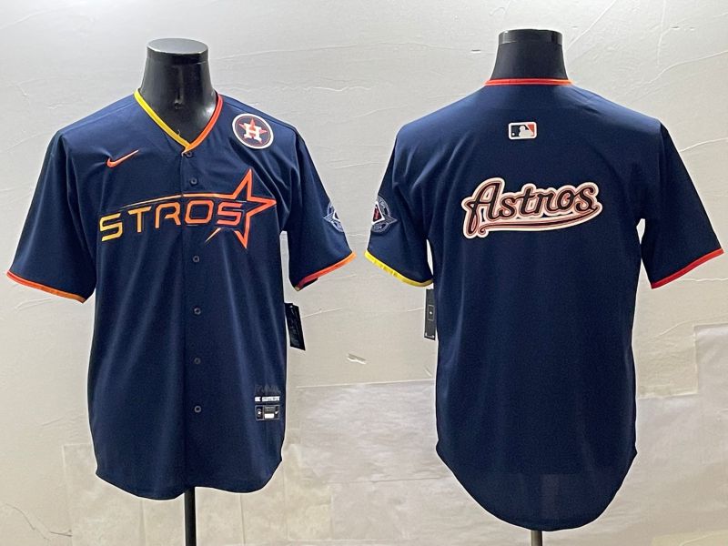 Men Houston Astros Blank Drak Blue Three generations Joint Name 2025 Nike MLB Jersey style 15->houston astros->MLB Jersey